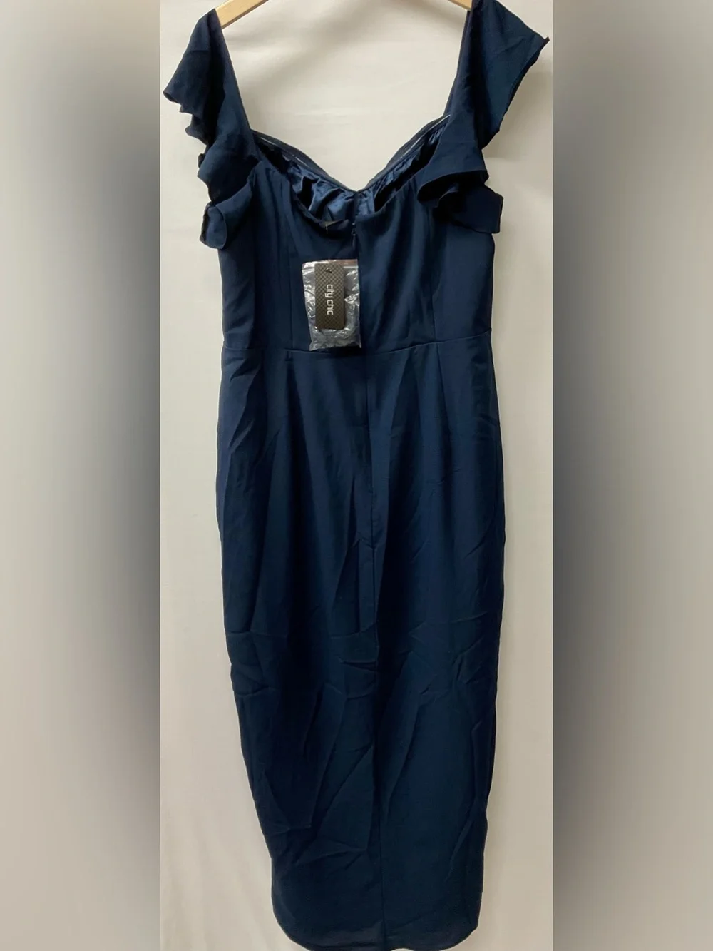 Brand New-City Chic Plus Size Drape Sleeve Midi Dress in Navy